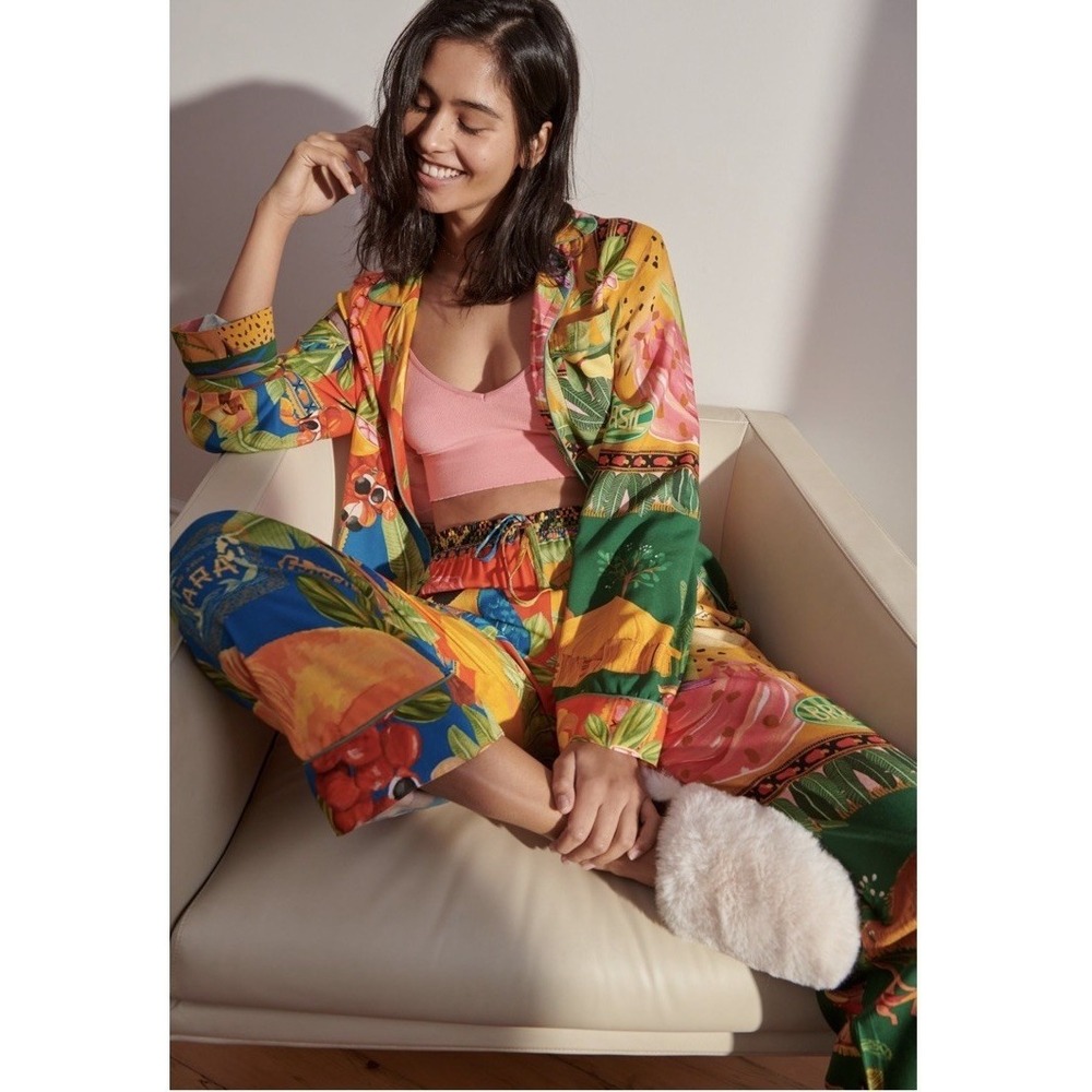 Farm Rio Anthropologie Pajama Set Womens S Tropical Jungle Fruit Hibiscus